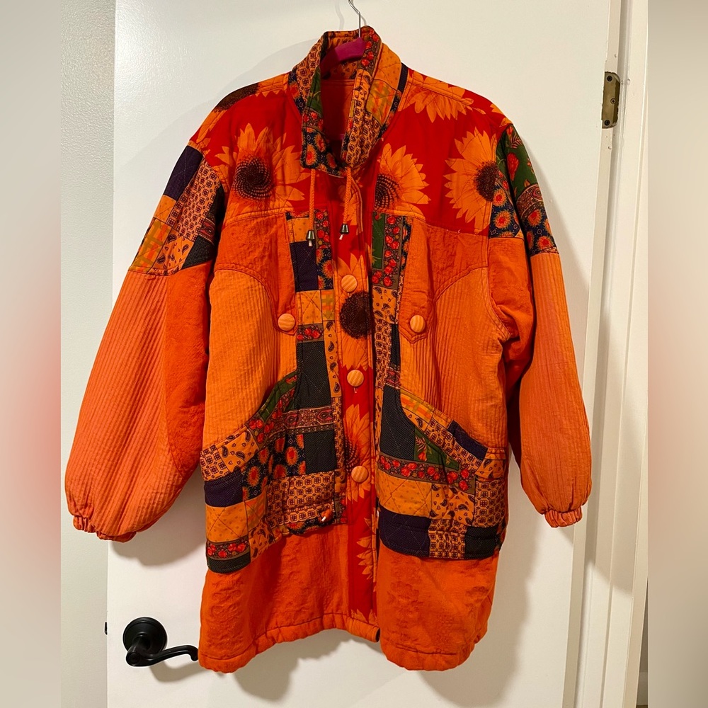 Vintage Quilted Floral Orange Jacket
